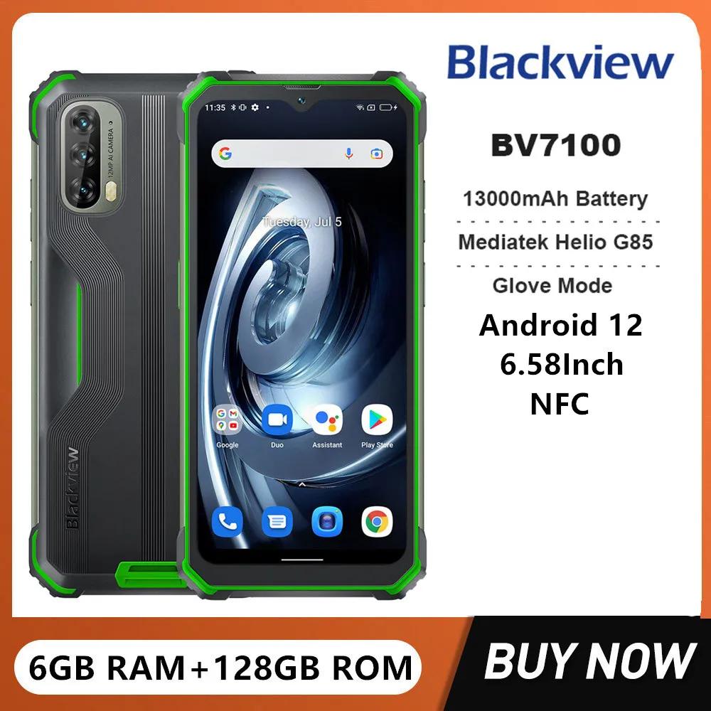 Blackview BV7100 견고한 스마트폰, 옥타 코어, 6GB + 128GB, 6.58 인치 디스플레이, 안드로이드 12 휴대폰, 13000mAh 배터리, 듀얼 SIM NFC